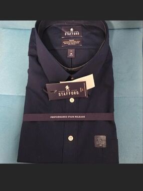 Stafford Men's Navy Dress Shirt - Classic Button-Front